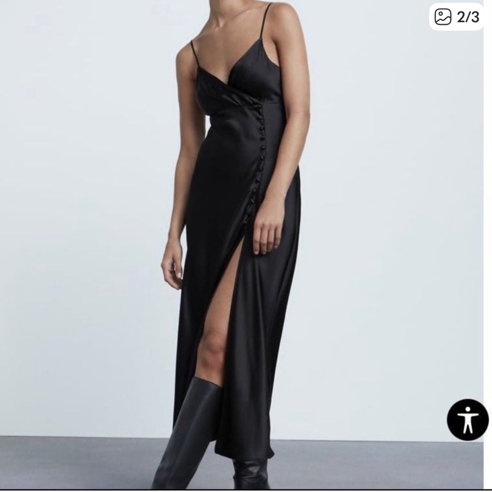 Zara Satin Black Maxi Dress